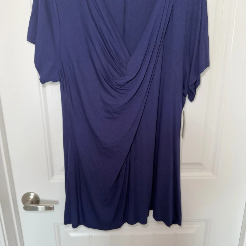 New Directions Navy Blue 3X Draped V neck Tunic Top Jersey Knit Flowy Stretchy - Picture 4 of 7
